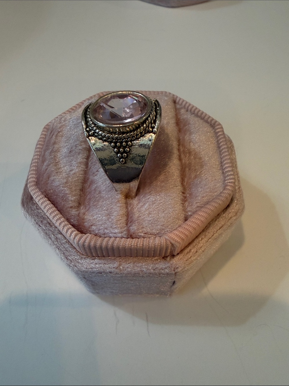 Sterling Silver Pink Crystal Statement Ring
